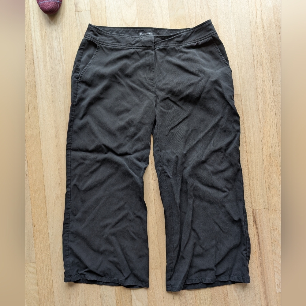 Eileen Fisher Black Tencel Midi Pants (Size SP), Flowy And Wide Leg!